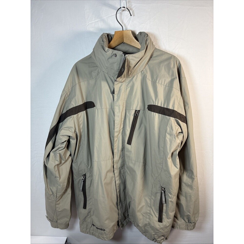 Columbia Interchange Mens Large Waterproof Hooded Jacket Tan Brown Mesh Lined